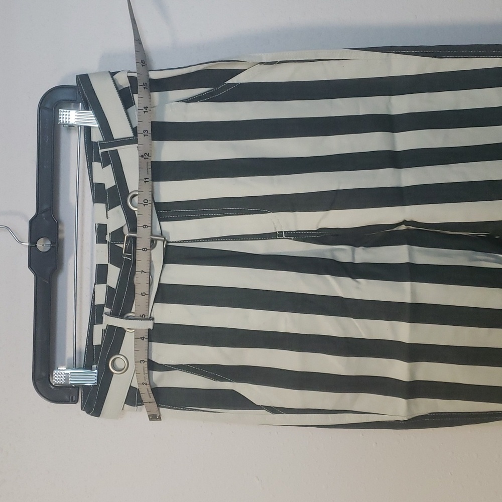 Uniq New Women's Pants Stripe Grey and White With Belt Straight Leg with Pockets